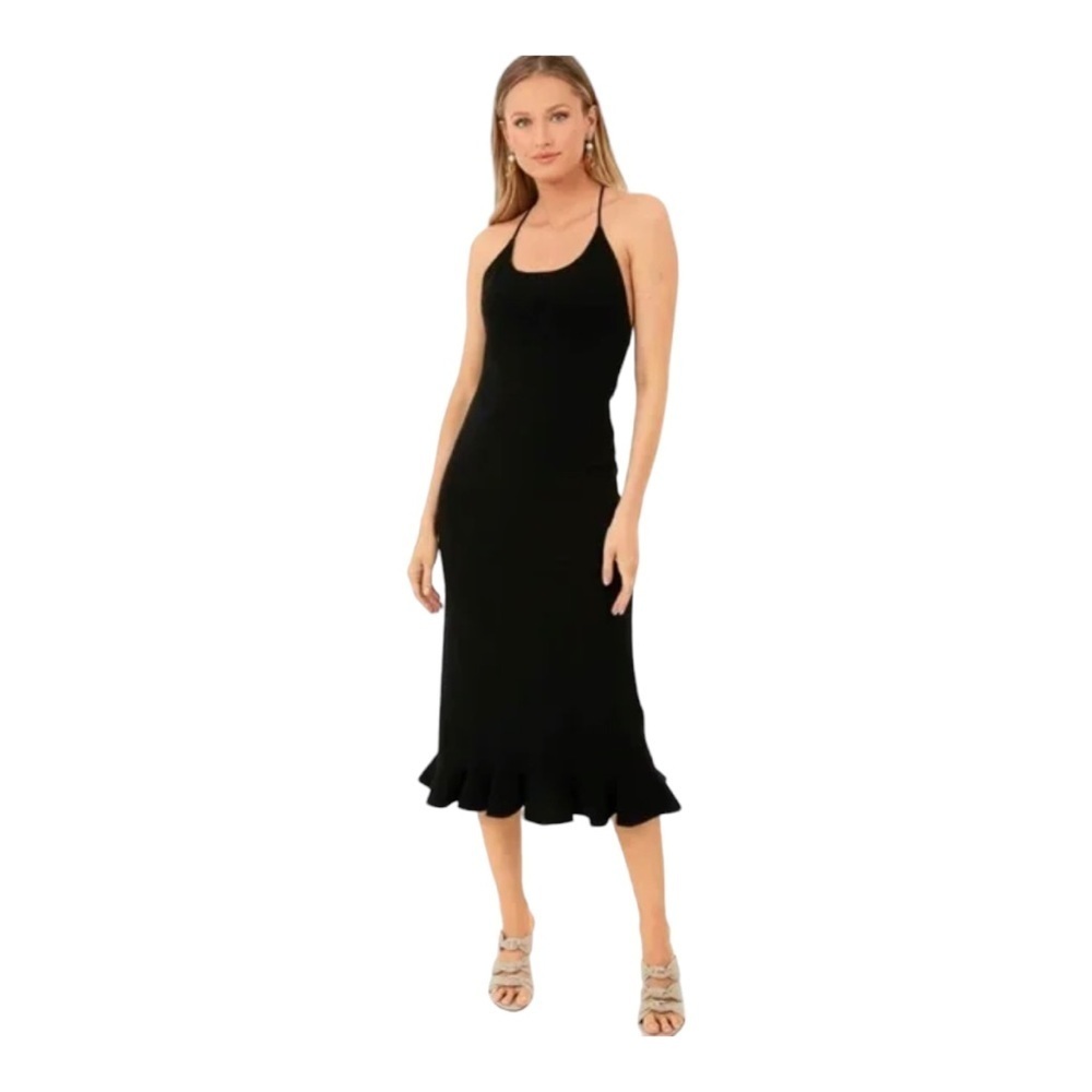 Rebecca Taylor Ribbed Knit Stretch Knotted Beaded Back Column Bodycon Dress NWOT - Picture 6 of 11